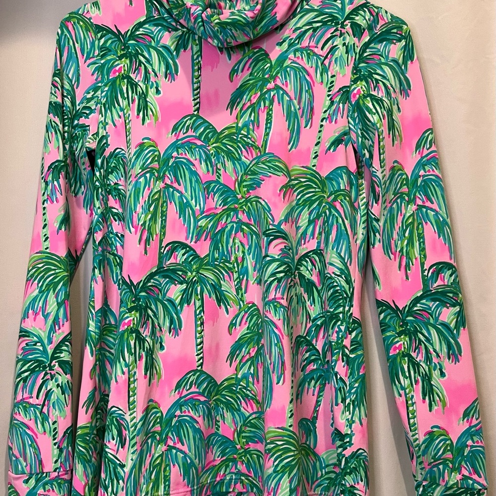 Lilshield Palm Tree Upf 50+ Cowlneck Top In Pink Blossom Suite Views